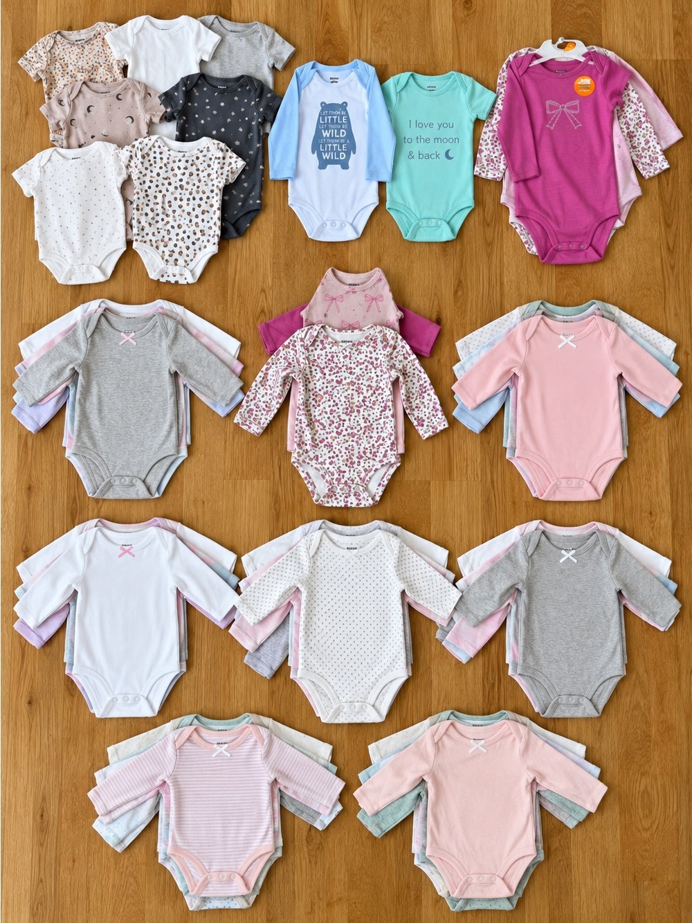19 Bodysuits - 11 Long-Sleeve & 8 Short-Sleeve One-Piece Bodysuits